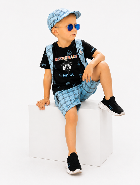 Checkmate Style: Printed Tee + Checked Waistcoat Set for Boys!