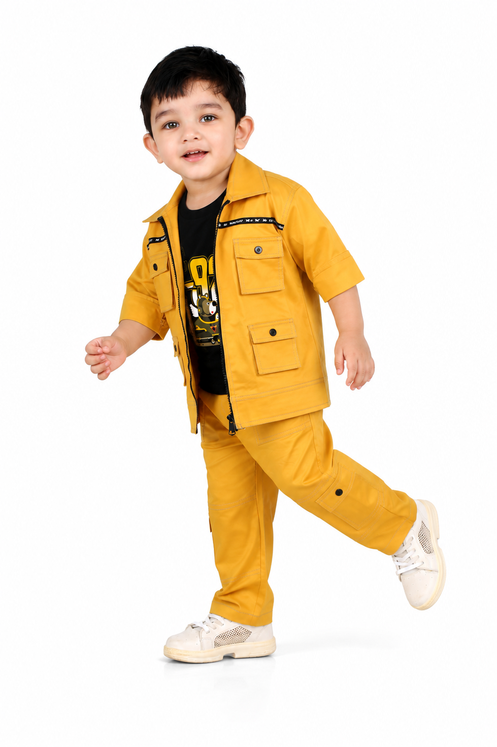 Stylish Adventures Await: Printed Tee, Jacket, and Pant Set for Boys!