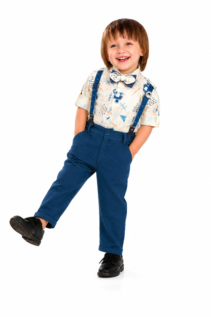 Tiny Party Rockstar Outfit with Printed Shirt Suspender Bow