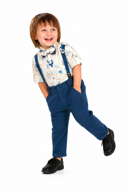 Tiny Party Rockstar Outfit with Printed Shirt Suspender Bow