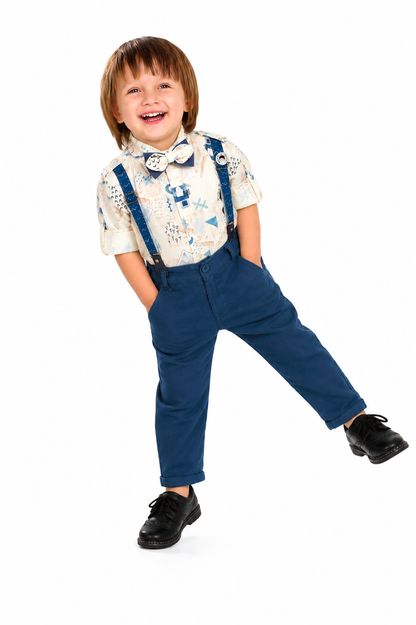 Tiny Party Rockstar Outfit with Printed Shirt Suspender Bow