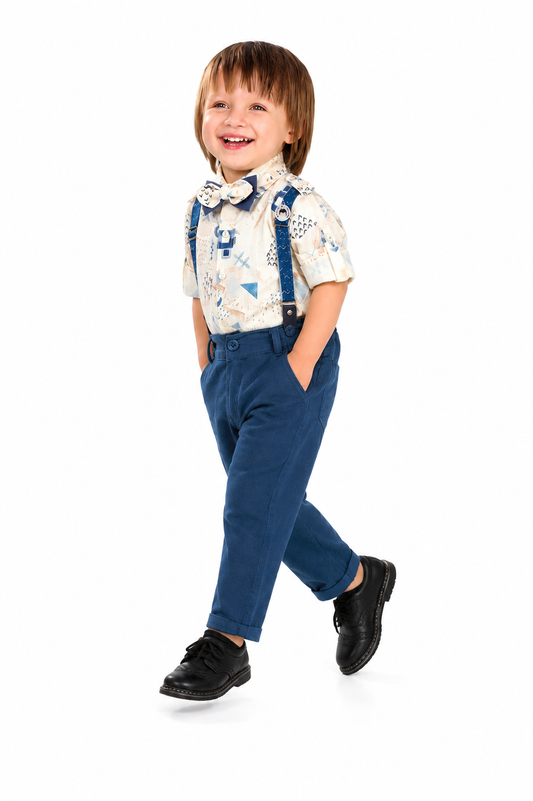 Tiny Party Rockstar Outfit with Printed Shirt Suspender Bow