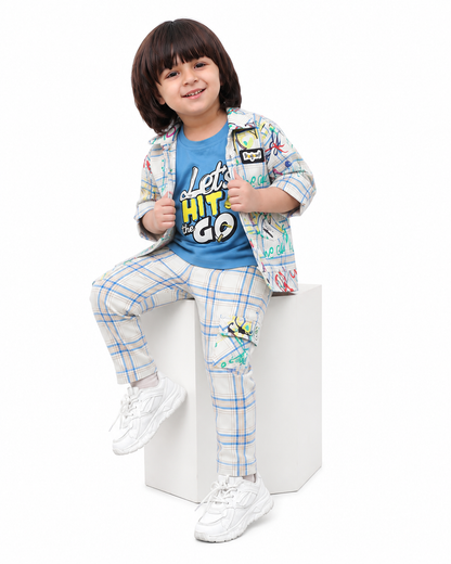 "Printed Jacket, Playful Tee & Joggers: Boys’ Casual Style Upgrade"