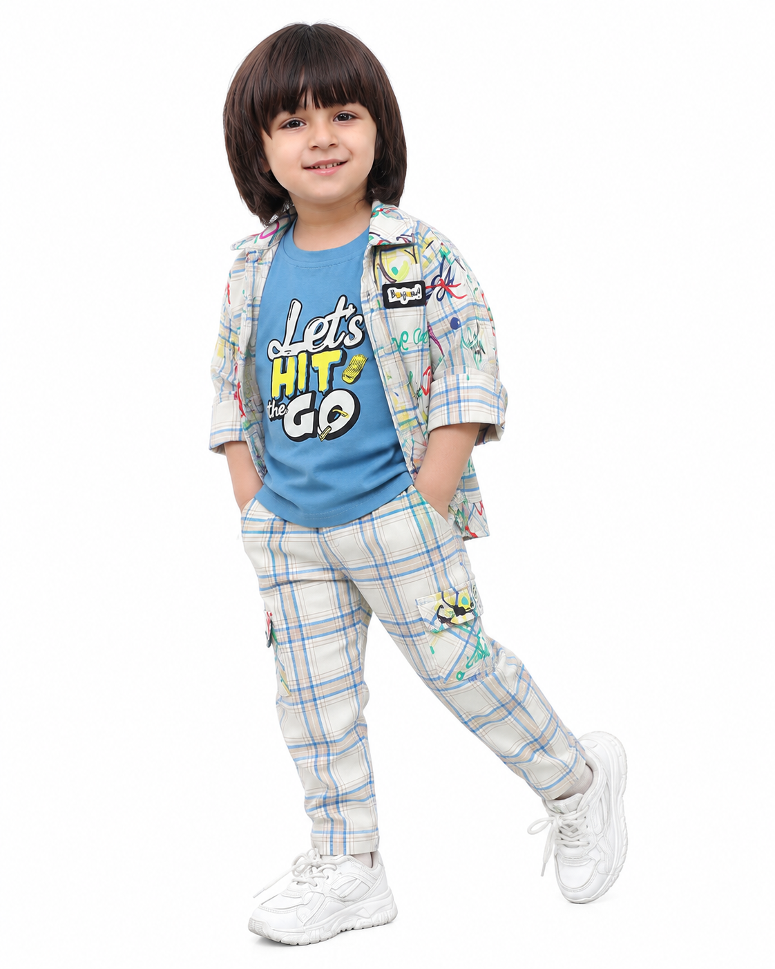 "Printed Jacket, Playful Tee & Joggers: Boys’ Casual Style Upgrade"