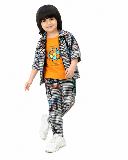 "Printed Jacket, Playful Tee & Joggers: Boys’ Casual Style Upgrade"