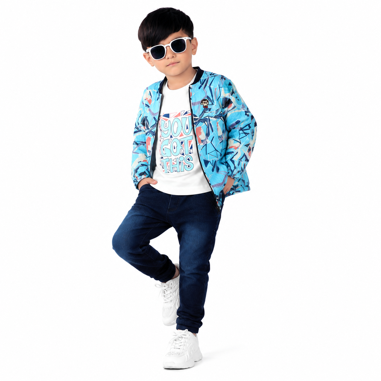 Trendy Printed Jacket, Fun Tee & Joggers: Boys’ Casual Essential