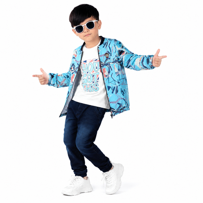 Trendy Printed Jacket, Fun Tee & Joggers: Boys’ Casual Essential