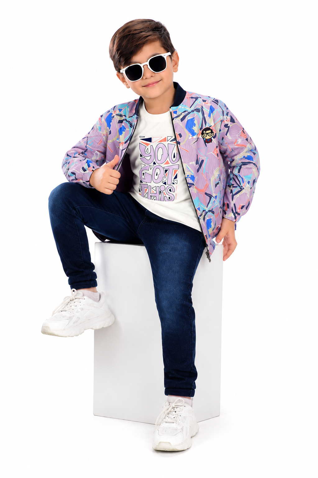 Trendy Printed Jacket, Fun Tee & Joggers: Boys’ Casual Essential