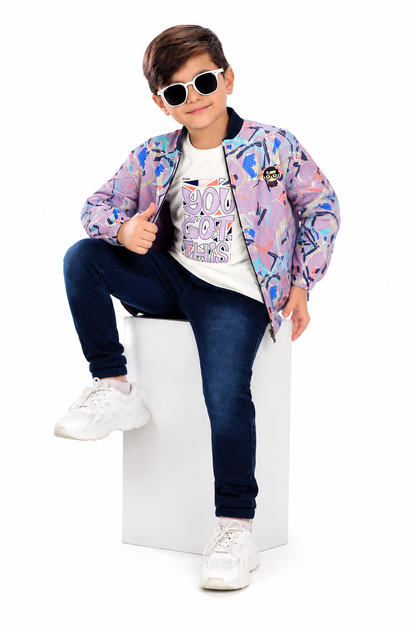 Trendy Printed Jacket, Fun Tee & Joggers: Boys’ Casual Essential