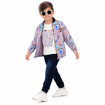 Trendy Printed Jacket, Fun Tee & Joggers: Boys’ Casual Essential