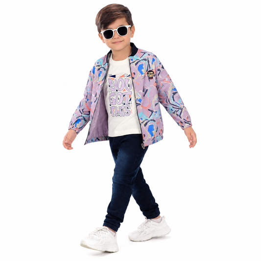 Trendy Printed Jacket, Fun Tee & Joggers: Boys’ Casual Essential