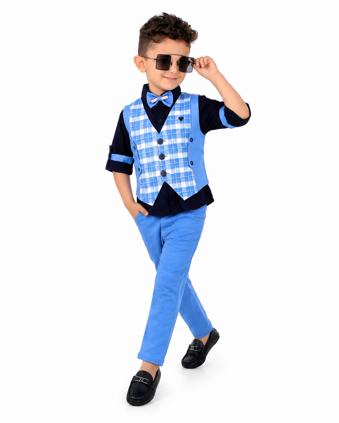 Check-Mate Fun: Shirt, Checked Waistcoat, Pant, Bow - Mini Party!