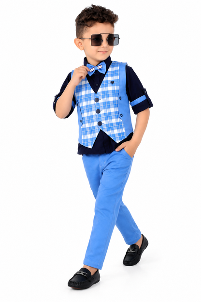 Check-Mate Fun: Shirt, Checked Waistcoat, Pant, Bow - Mini Party!