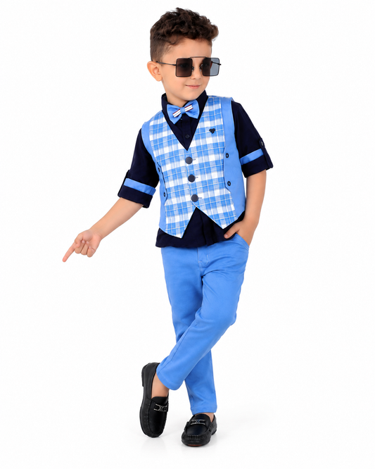 Check-Mate Fun: Shirt, Checked Waistcoat, Pant, Bow - Mini Party!
