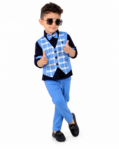 Check-Mate Fun: Shirt, Checked Waistcoat, Pant, Bow - Mini Party!