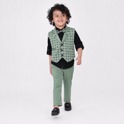 Dapper Kiddos Unleashed: Shirt, Designer Vest, Pant, Bow - Party Power!