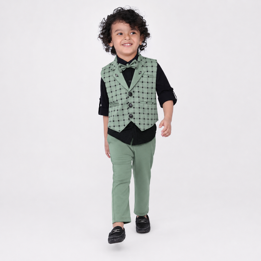 Dapper Kiddos Unleashed: Shirt, Designer Vest, Pant, Bow - Party Power!