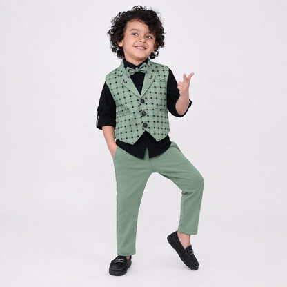 Dapper Kiddos Unleashed: Shirt, Designer Vest, Pant, Bow - Party Power!