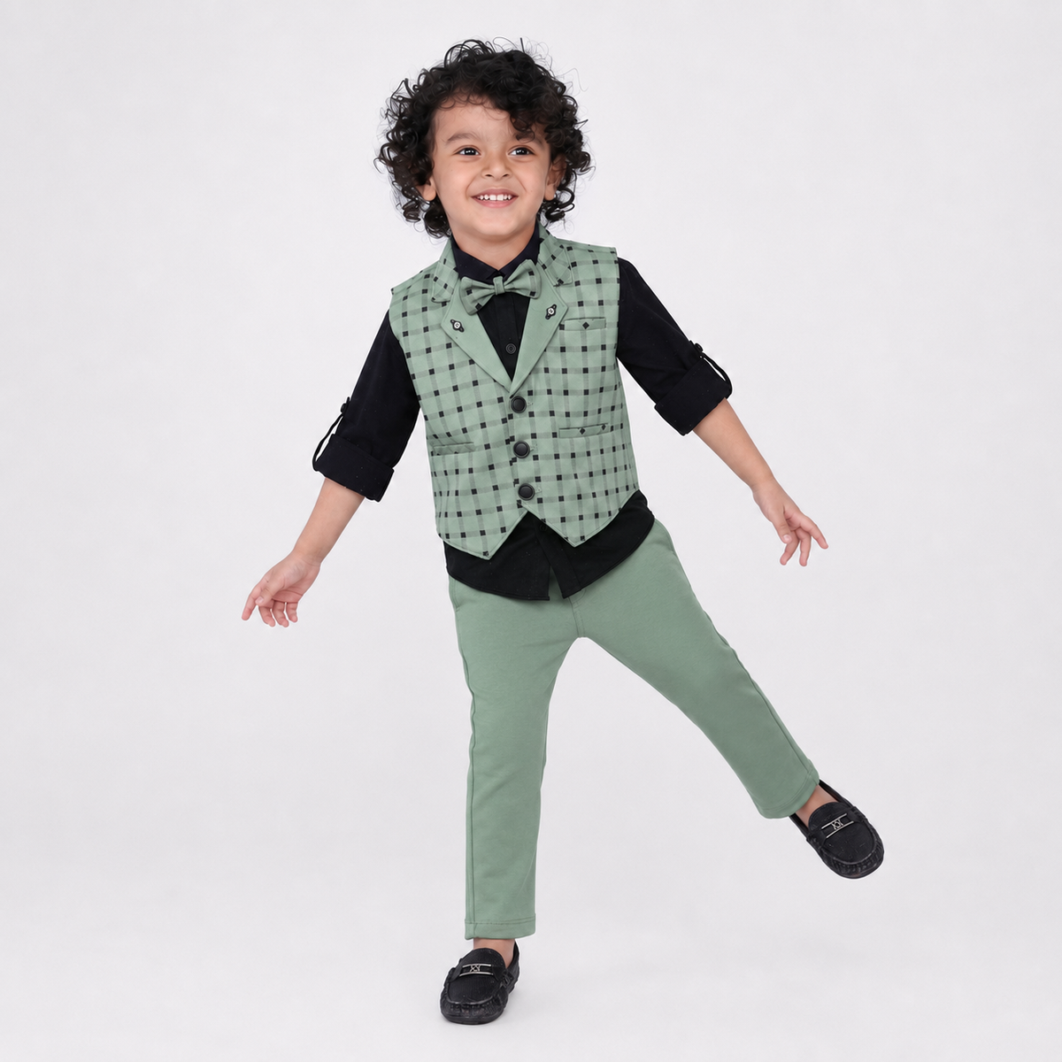 Dapper Kiddos Unleashed: Shirt, Designer Vest, Pant, Bow - Party Power!