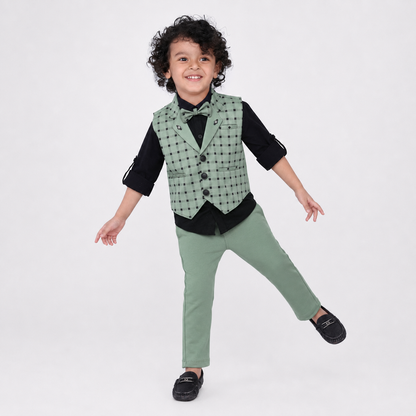 Dapper Kiddos Unleashed: Shirt, Designer Vest, Pant, Bow - Party Power!