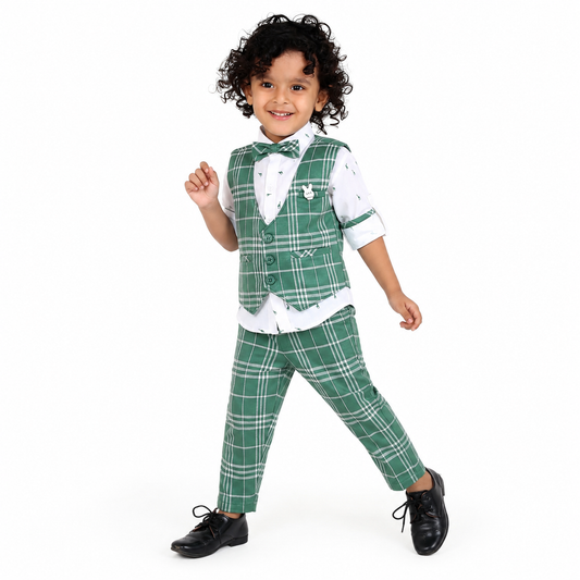 Check-Mate Fun: Shirt, Checked Waistcoat, Pant, Bow - Mini Party!