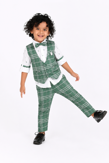 Check-Mate Fun: Shirt, Checked Waistcoat, Pant, Bow - Mini Party!