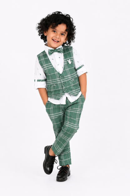 Check-Mate Fun: Shirt, Checked Waistcoat, Pant, Bow - Mini Party!