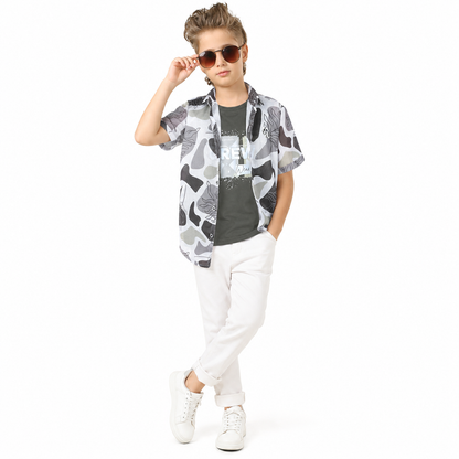 Double the Cool: Printed Shirt with Sleeveless T-Shirt Combo!