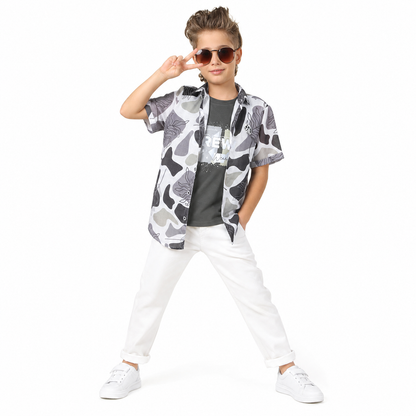 Double the Cool: Printed Shirt with Sleeveless T-Shirt Combo!