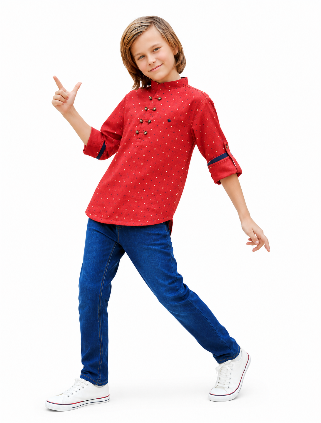 Printed Cotton Dobby Kurta For Young Boys.