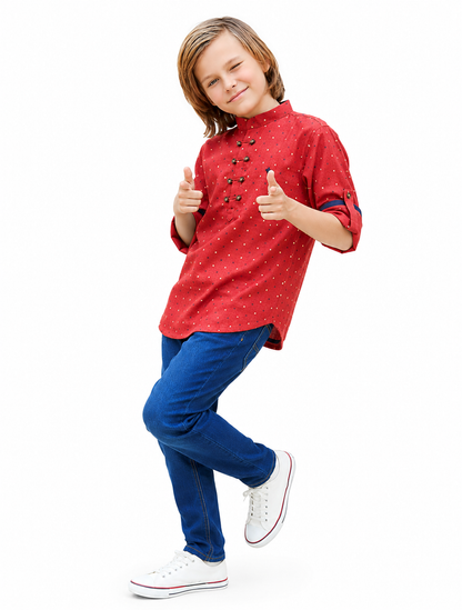 Printed Cotton Dobby Kurta For Young Boys.