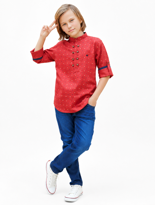 Printed Cotton Dobby Kurta For Young Boys.