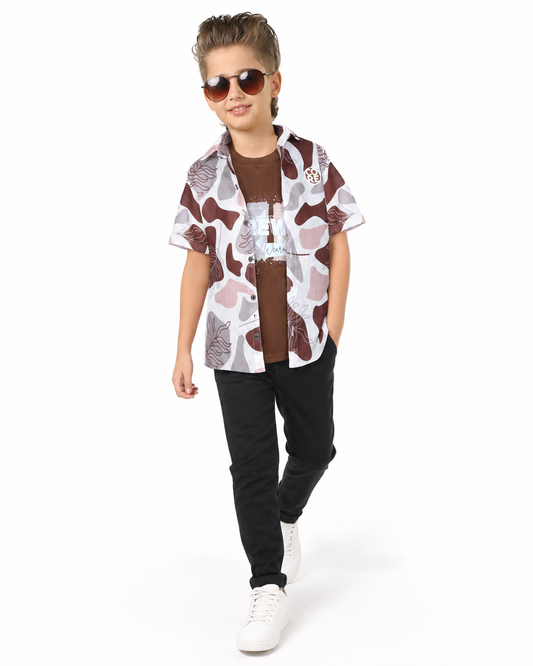 Double the Cool: Printed Shirt with Sleeveless T-Shirt Combo!