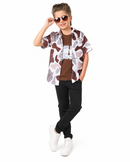 Double the Cool: Printed Shirt with Sleeveless T-Shirt Combo!