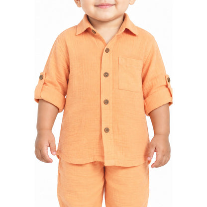 Cotton Muslin Shirt & Pants Co-Ord Set for Boys - Orange