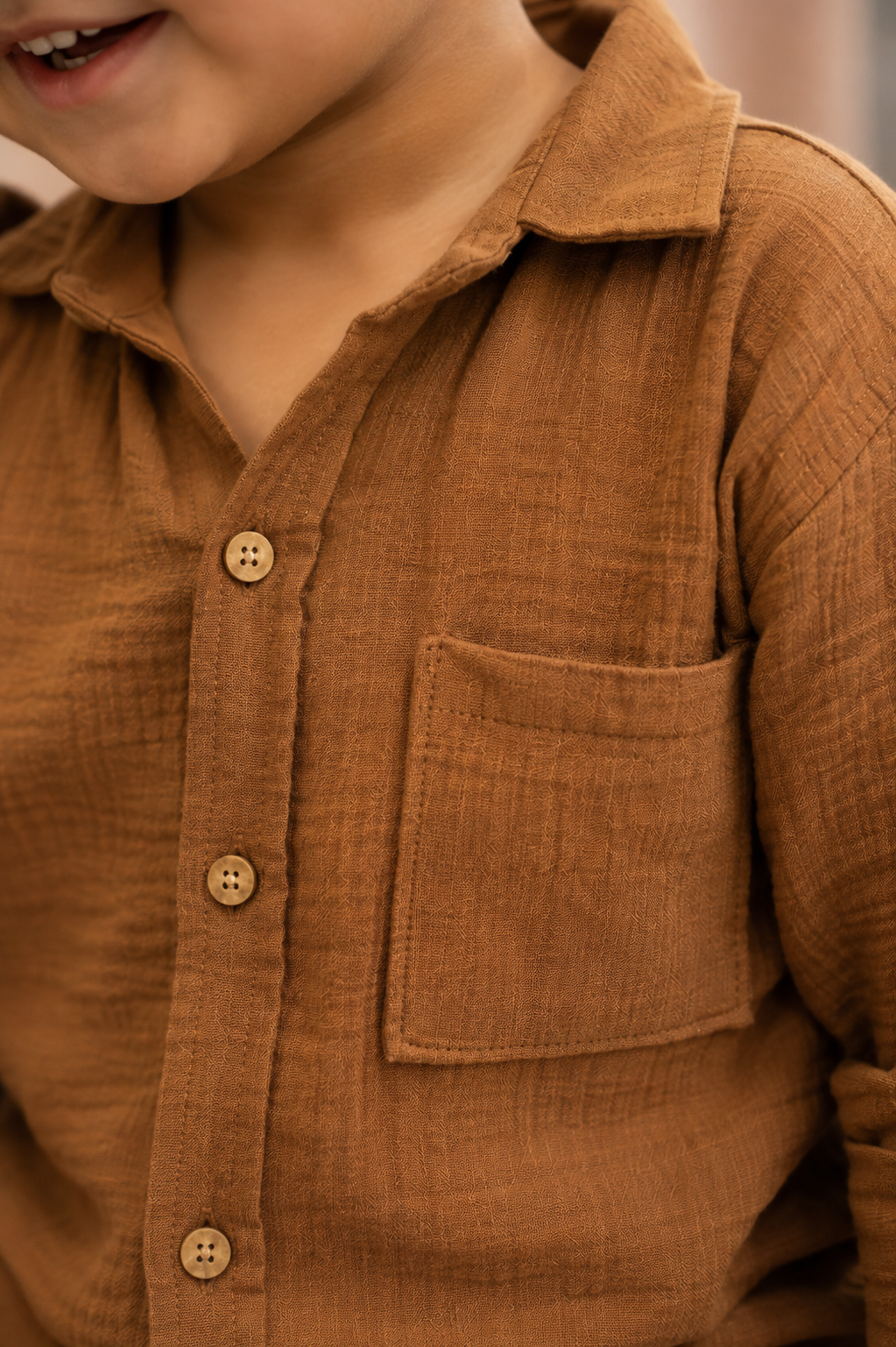 Cotton Muslin Shirt & Pants Co-Ord Set for Boys - Brown