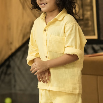 Cotton Muslin Shirt & Pants Co-Ord Set for Boys - Yellow