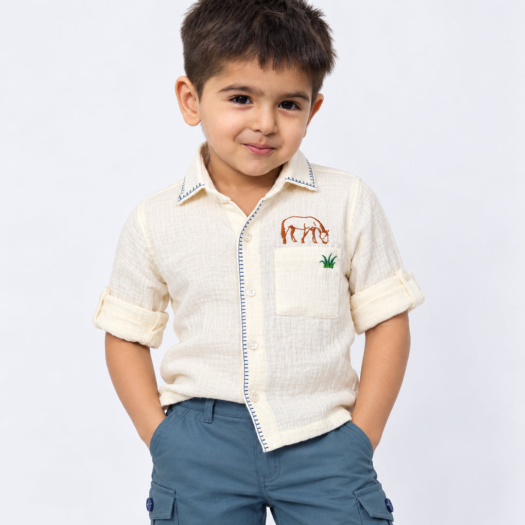 Meadow Days Embroidered Shirt & Cargo Pants Set