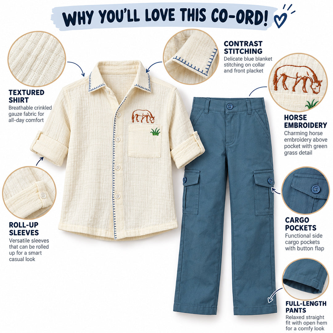 Meadow Days Embroidered Shirt & Cargo Pants Set