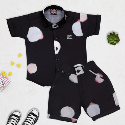 Royalty Black Print Shirt and Shorts Superior Linen Co-ord Set for Boys!