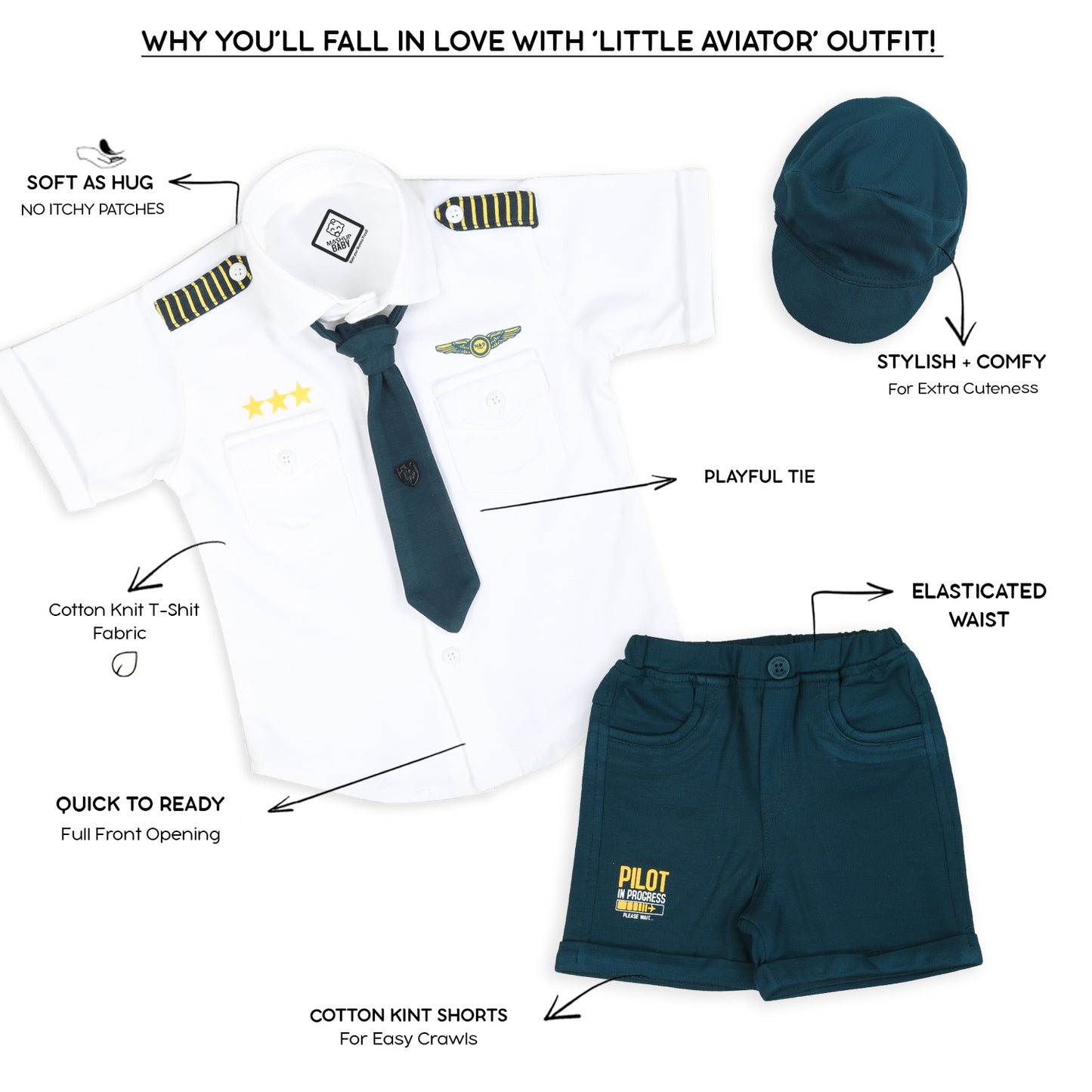 "Little Aviator: Pilot Shirt, Shorts, Tie, and Cap Set!"