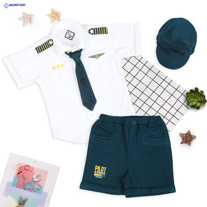 "Little Aviator: Pilot Shirt, Shorts, Tie, and Cap Set!"
