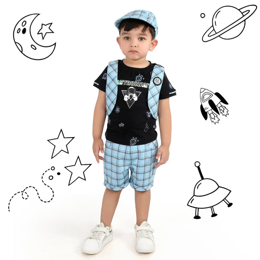 Checkmate Style: Printed Tee + Checked Waistcoat Set for Boys!