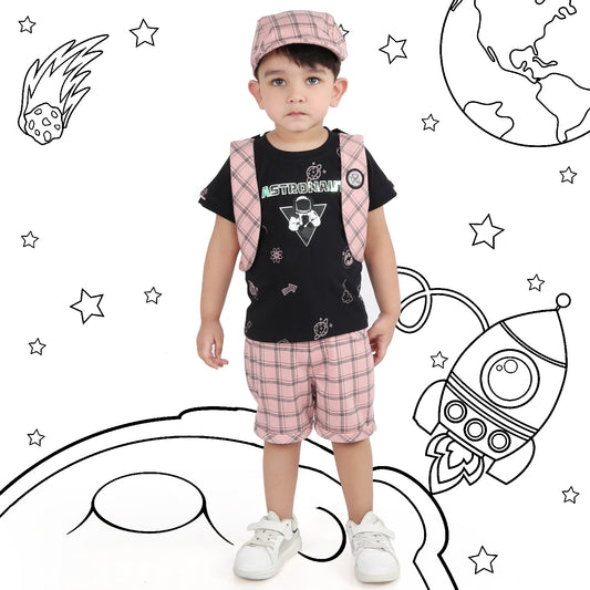 Checkmate Style: Printed Tee + Checked Waistcoat Set for Boys!