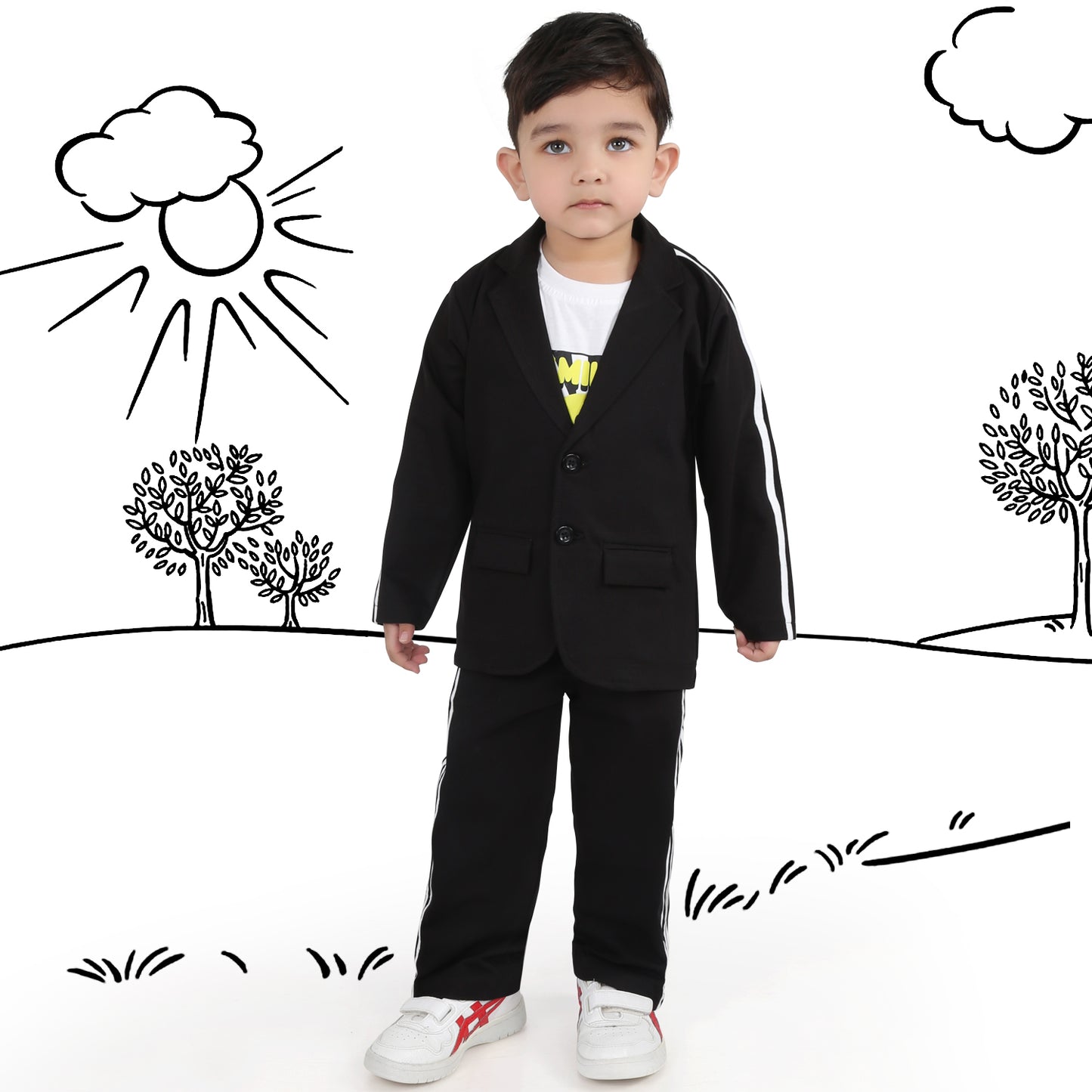 "Little Gents, Big Style: Blazer Tee + Pant Set Magic!"