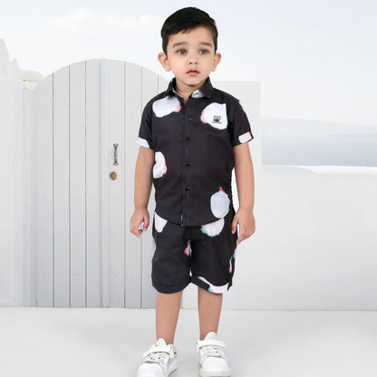 Royalty Black Print Shirt and Shorts Superior Linen Co-ord Set for Boys!