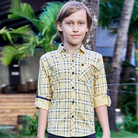 Lycra Checkered Shirt and T-shirt Set  For Young Boys