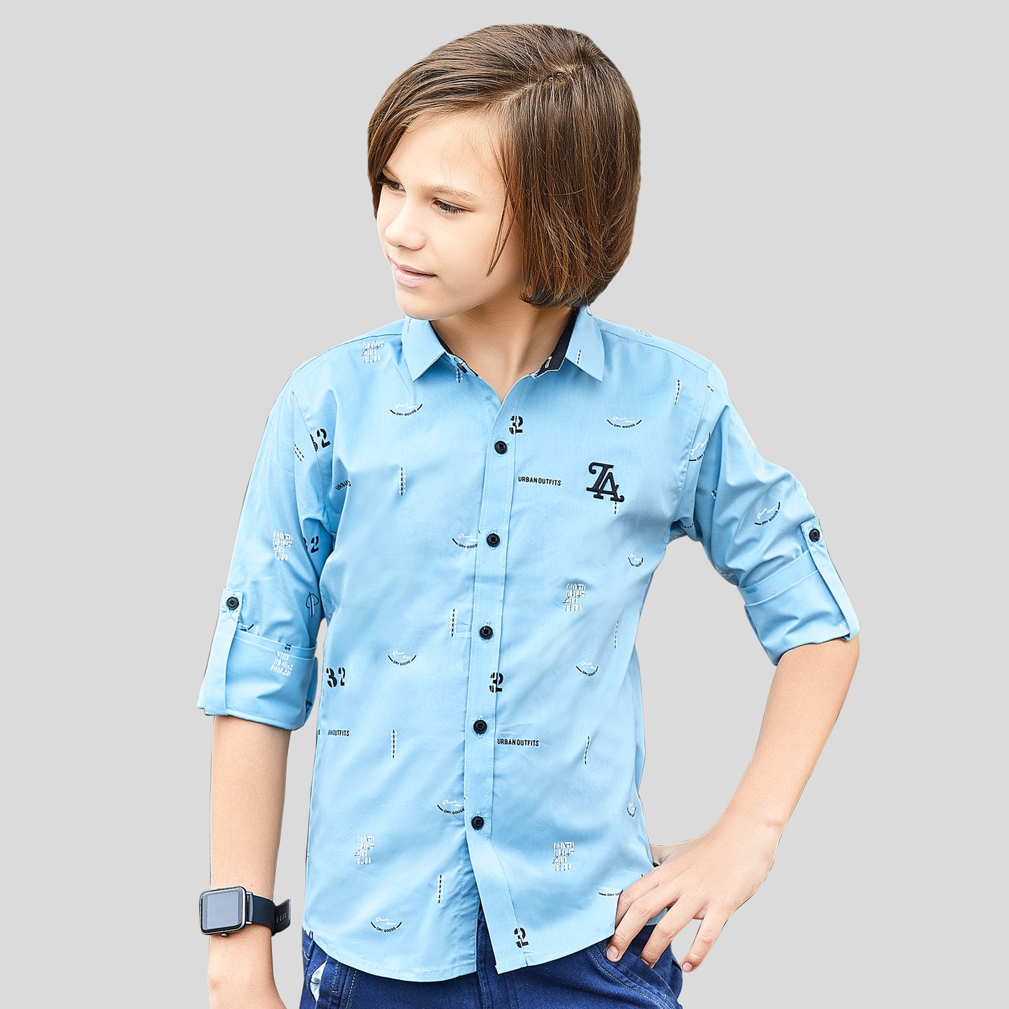 Stylish Printed Satin Lycra Shirt For Young Boys.