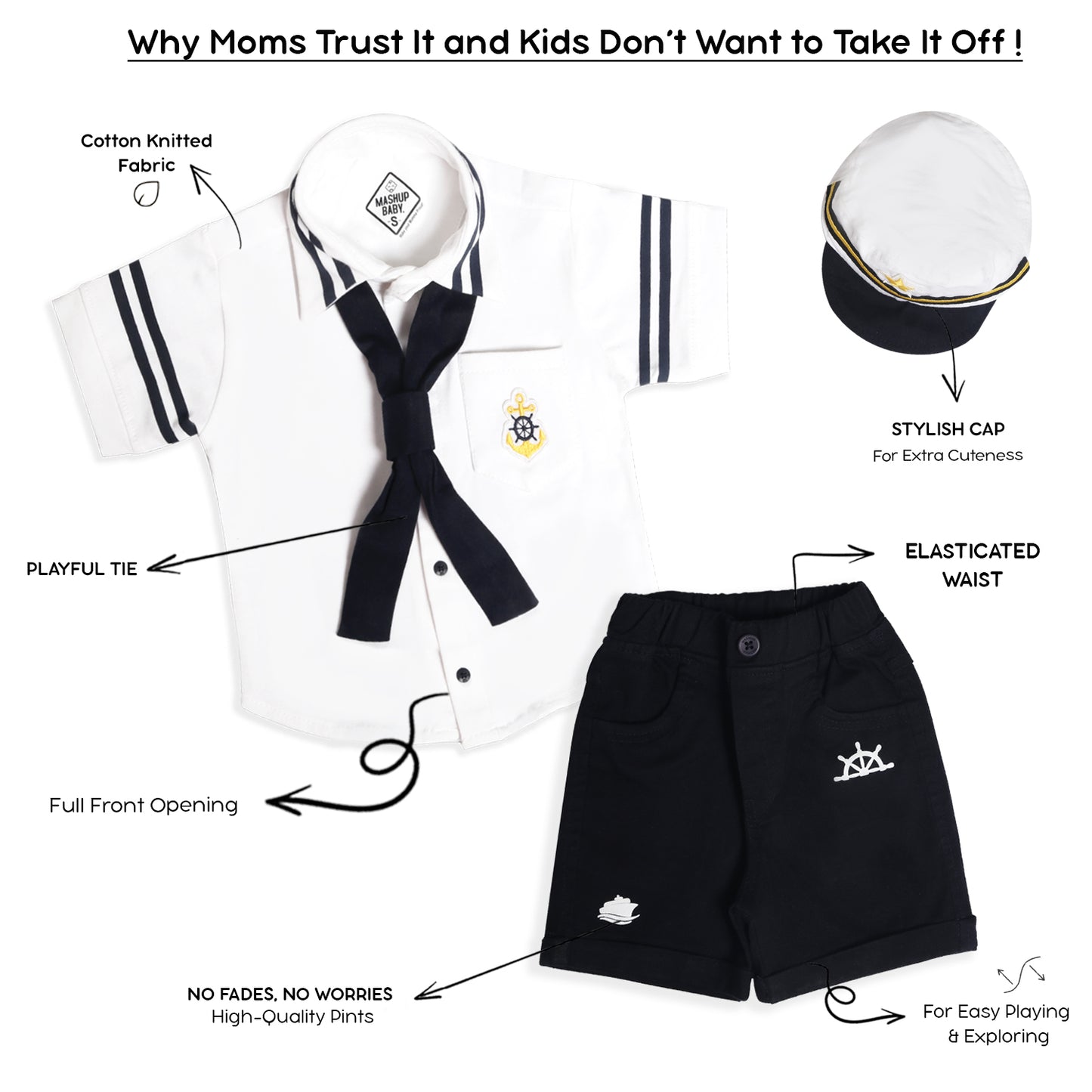 Adorable Sailor Shirt, Shorts & Cap: Cutest Captain on Deck!