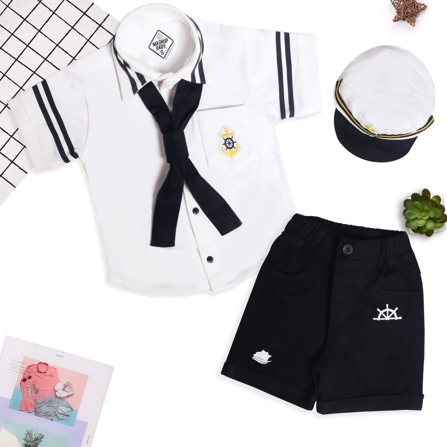 Adorable Sailor Shirt, Shorts & Cap: Cutest Captain on Deck!